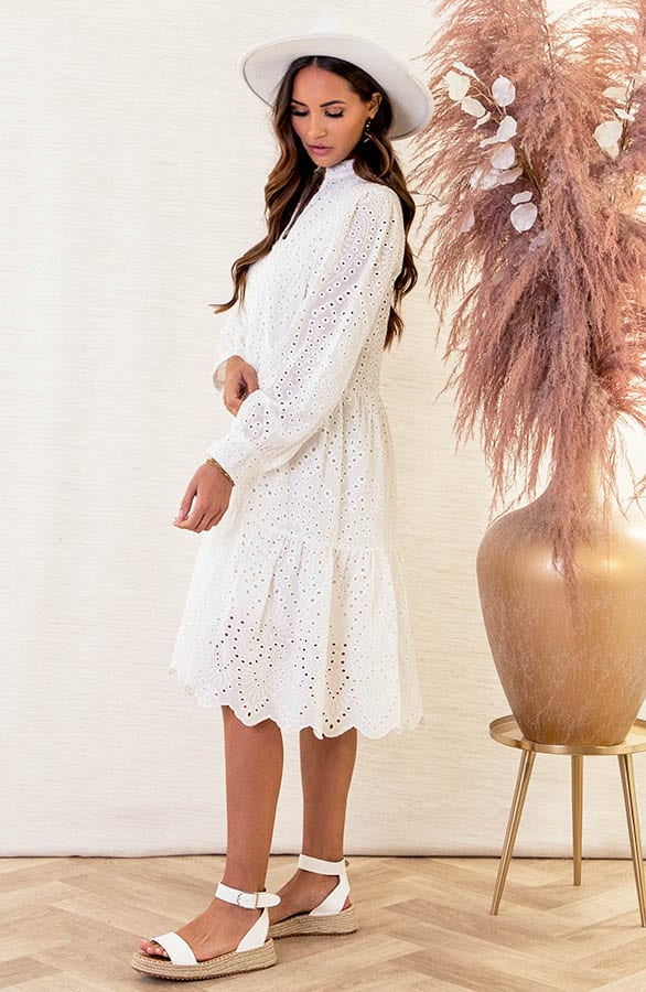 Midi Broderie Jurk Eline Wit – shoparchief — foto 3