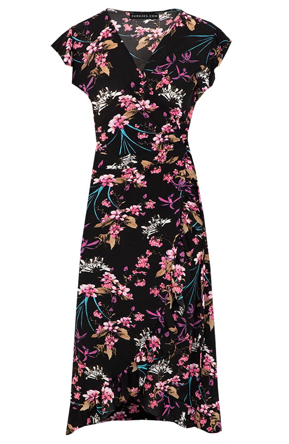 Midi Jurk Bloemenprint Jenny Zwart Roze – alle jurkjes — foto 9