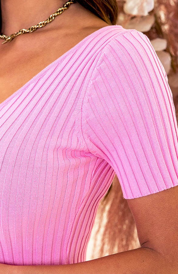 Midi Ribstof Jurk Lorena Roze – shoparchief — foto 5