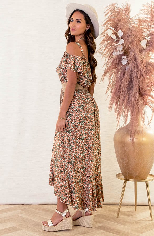 Print Jurk Met Ruffle Mouw Julot Beige – shoparchief — foto 2