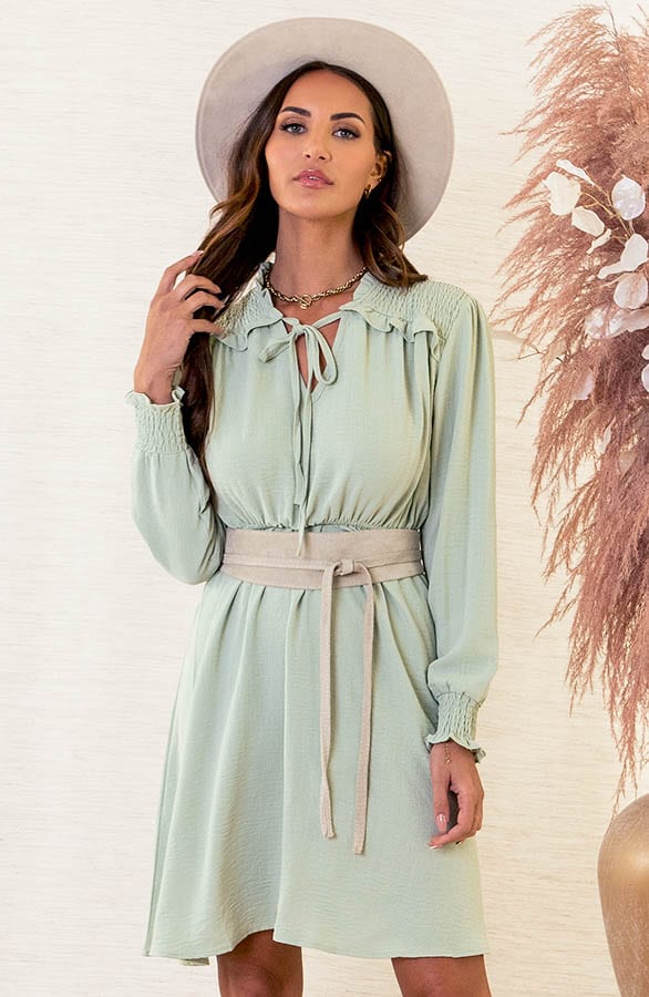 Smocked Schouder Jurk Romy Mint – shoparchief — foto 2