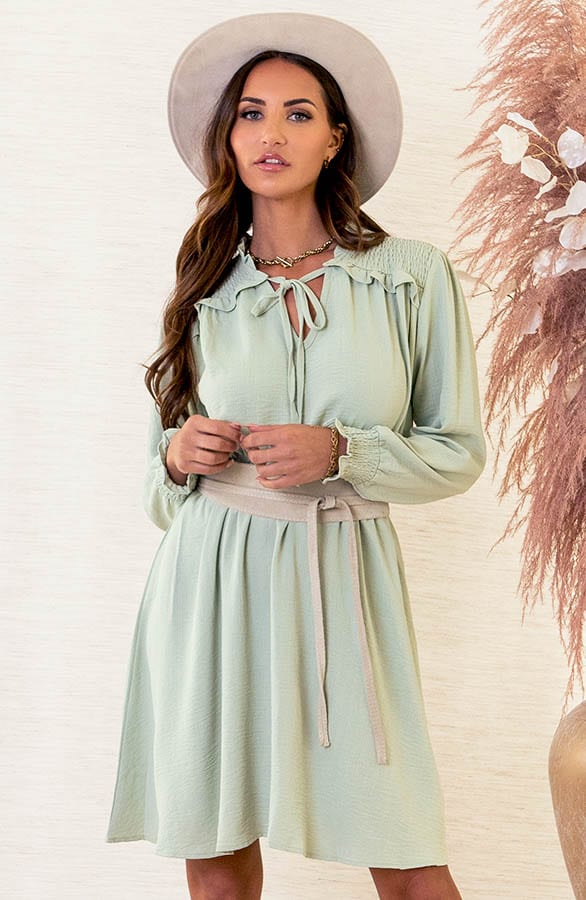 Smocked Schouder Jurk Romy Mint – shoparchief