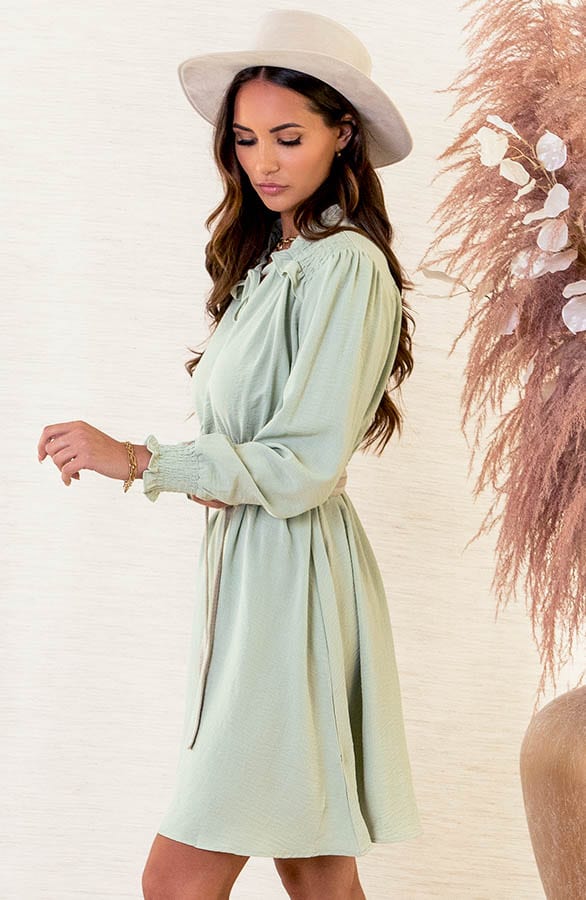 Smocked Schouder Jurk Romy Mint – shoparchief — foto 3