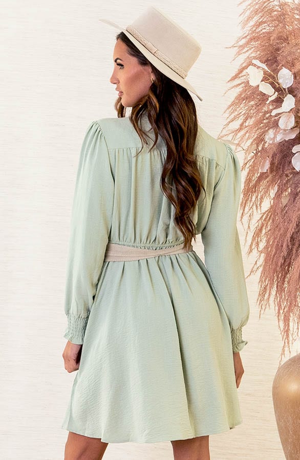 Smocked Schouder Jurk Romy Mint – shoparchief — foto 4