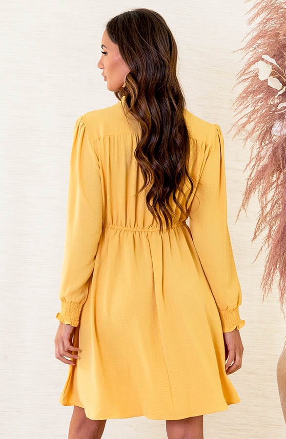Smocked Schouder Jurk Romy Oker – shoparchief — foto 3