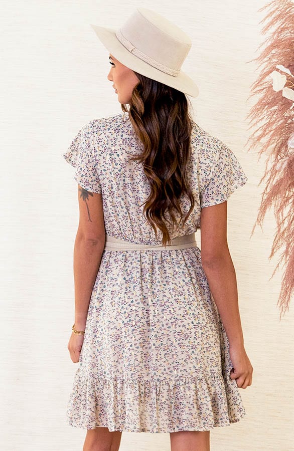 V-hals Bloemen Jurk Kimberly Ecru Lila – shoparchief — foto 3