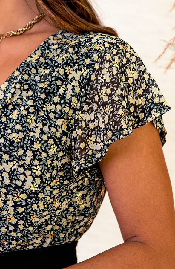 V-hals Bloemen Jurk Kimberly Marine Geel – shoparchief — foto 5