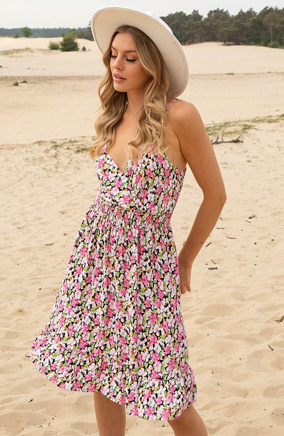 Bloemen Spaghetti Jurk Jacky Kort Roze – shoparchief