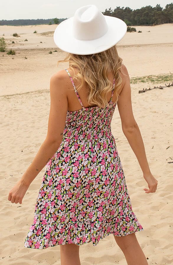 Bloemen Spaghetti Jurk Jacky Kort Roze – shoparchief — foto 4