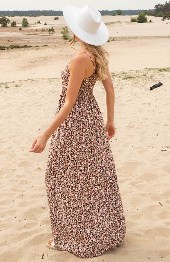 Bloemen Spaghetti Jurk Jacky Roze Geel – shoparchief — foto 4