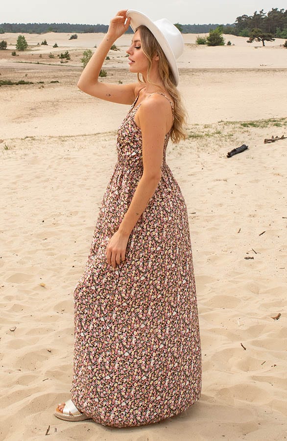 Bloemen Spaghetti Jurk Jacky Roze Geel – shoparchief — foto 3