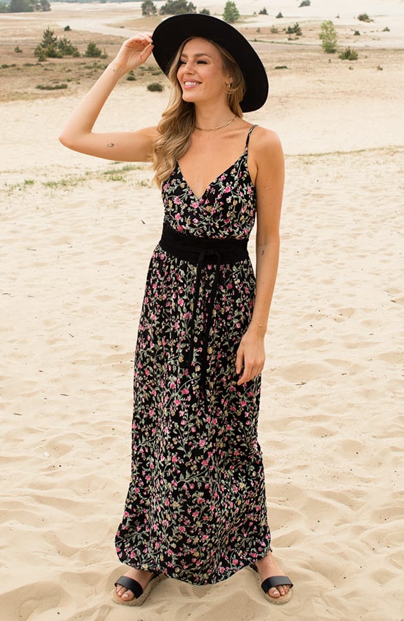 Bloemen Spaghetti Jurk Jacky Zwart – shoparchief