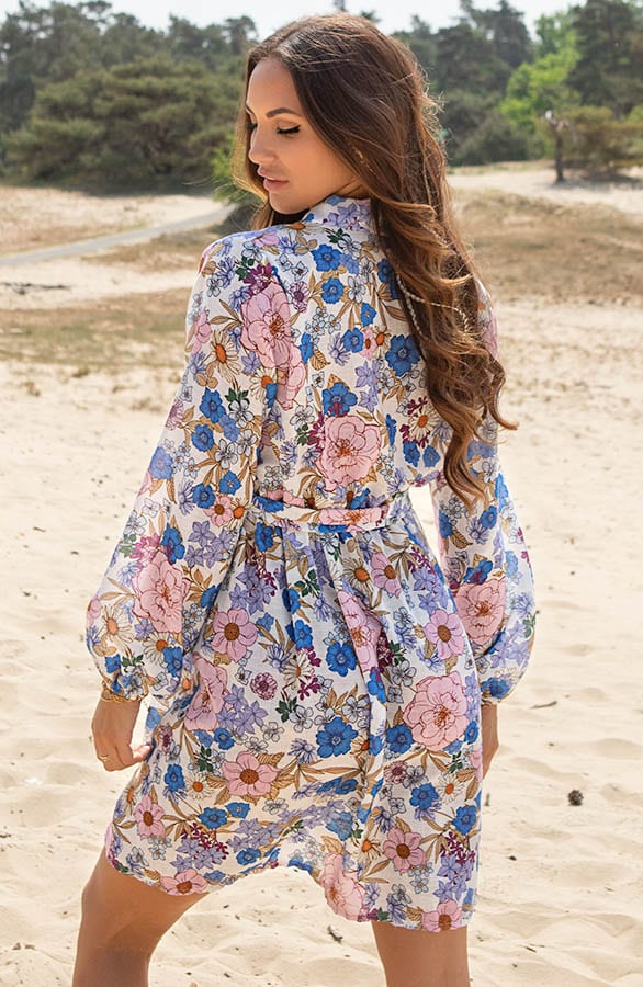 Bloemenprint Strik Jurk Hailey Ecru – shoparchief — foto 3