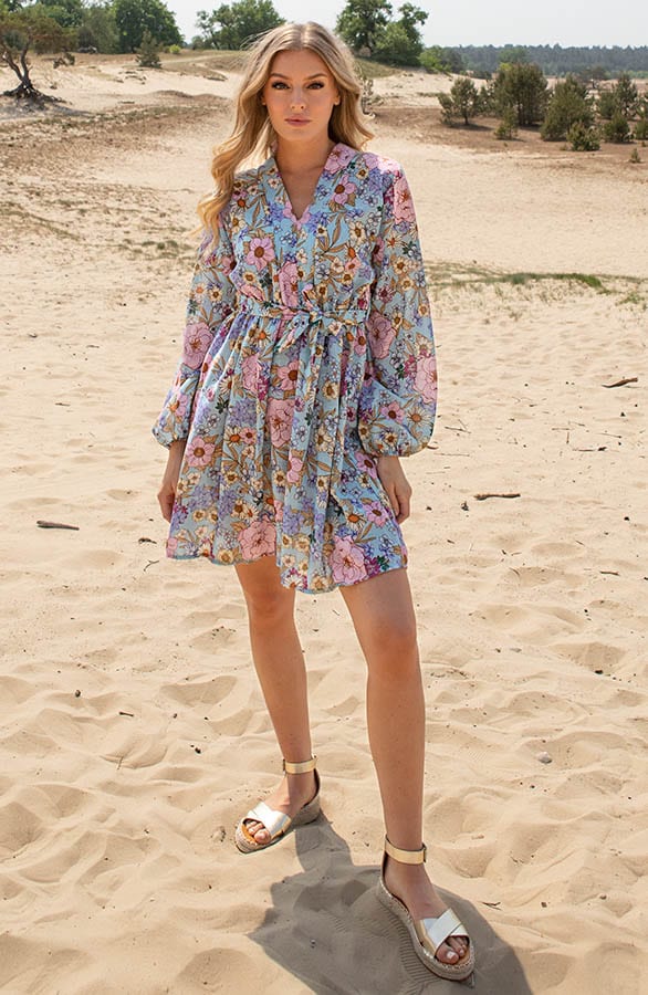 Bloemenprint Strik Jurk Hailey Lichtblauw – shoparchief — foto 6