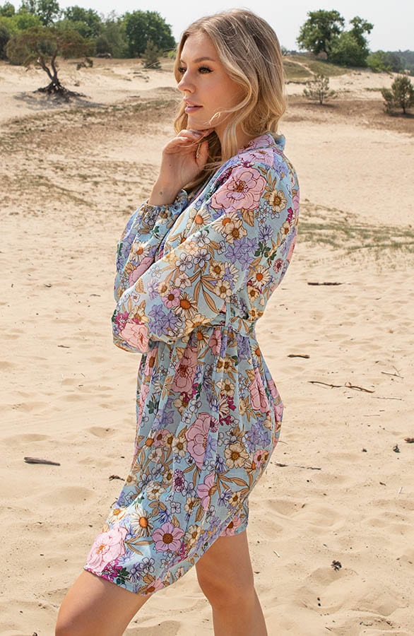 Bloemenprint Strik Jurk Hailey Lichtblauw – shoparchief — foto 3