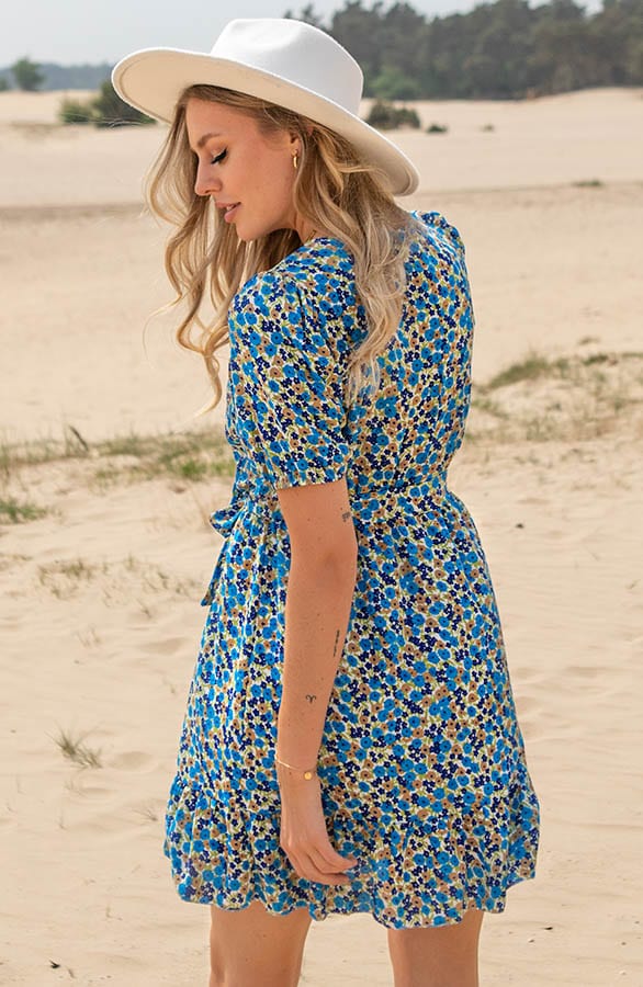 Bloemenprint Strik Jurk Juna Kobalt – shoparchief — foto 4