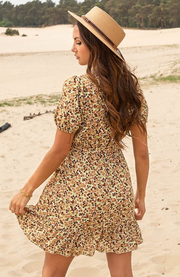 Bloemenprint Strik Jurk Juna Taupe – shoparchief — foto 3