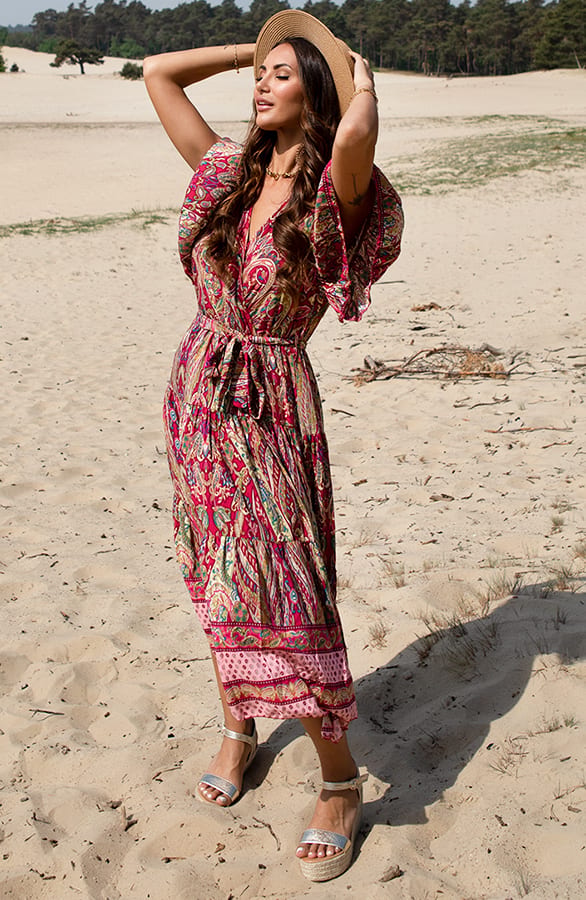 Bohemian Midi Jurk Aimee Fuchsia – shoparchief — foto 2