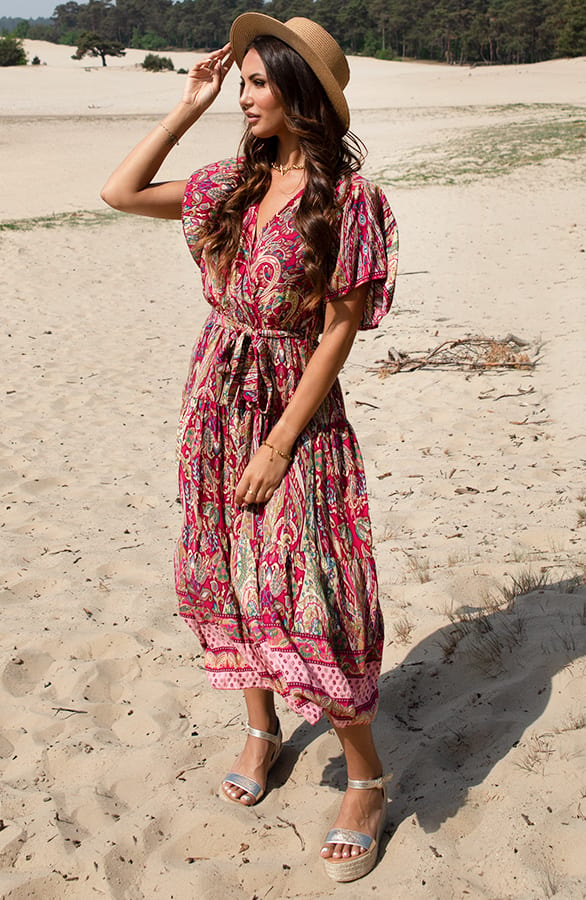 Bohemian Midi Jurk Aimee Fuchsia – shoparchief — foto 3