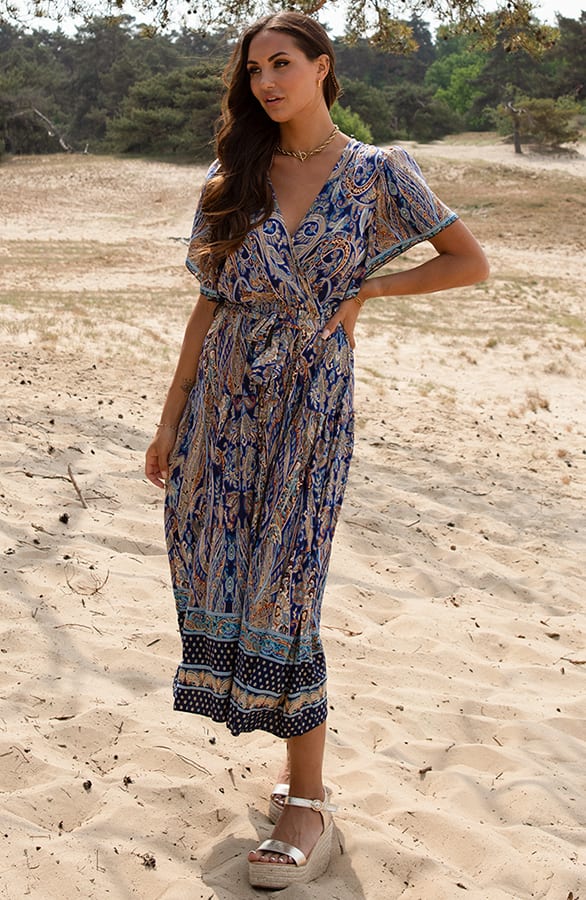 Bohemian Midi Jurk Aimee Kobalt – shoparchief