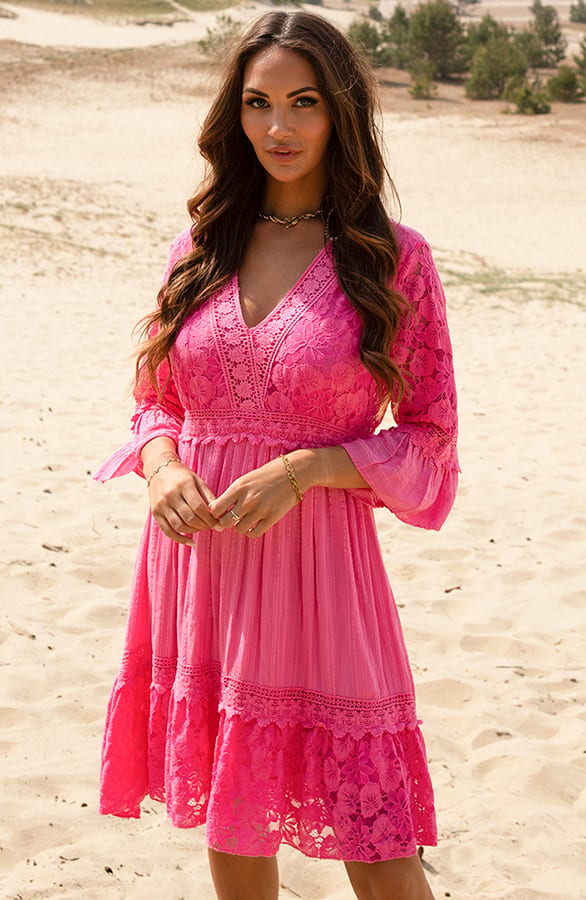 Embroidery Detail Jurk Maureen Fuchsia – shoparchief
