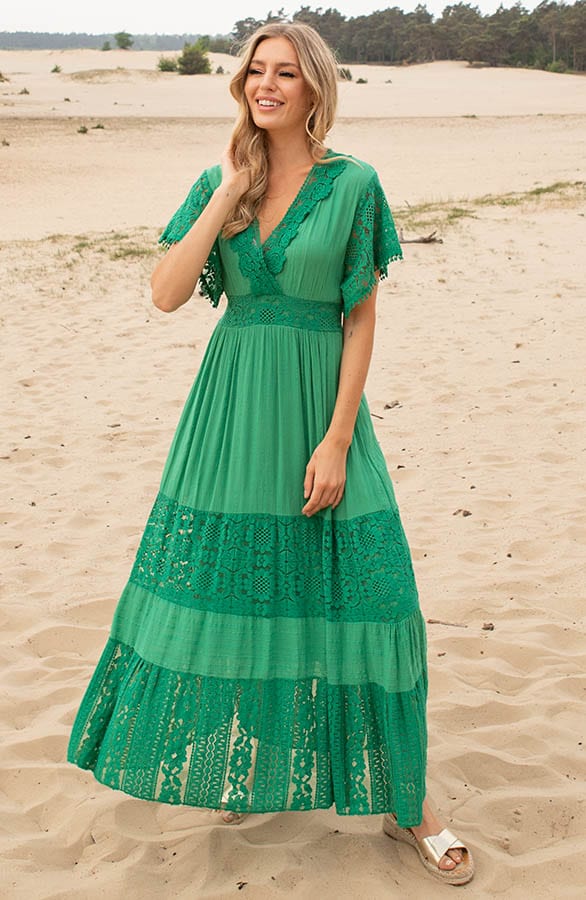 Embroidery Maxi Jurk Maureen Groen – shoparchief