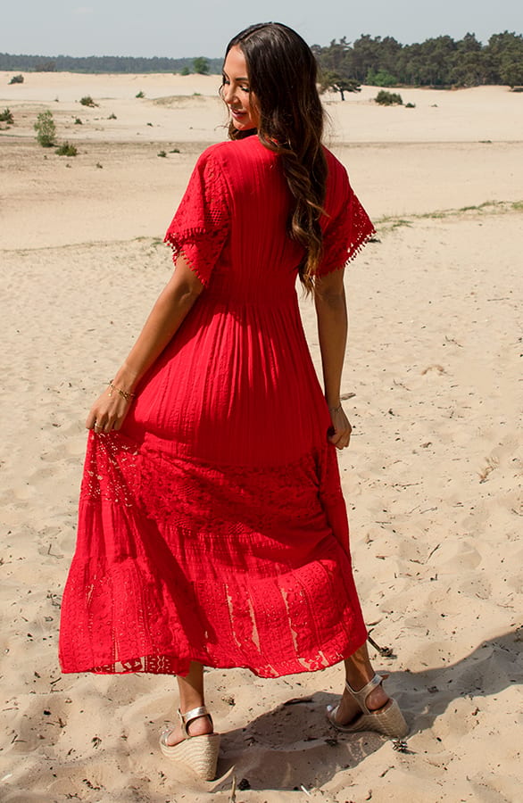 Embroidery Maxi Jurk Maureen Rood – shoparchief — foto 3