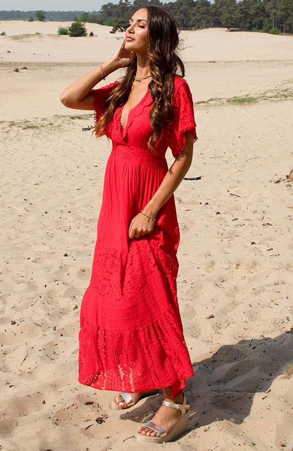 Embroidery Maxi Jurk Maureen Rood – shoparchief — foto 2