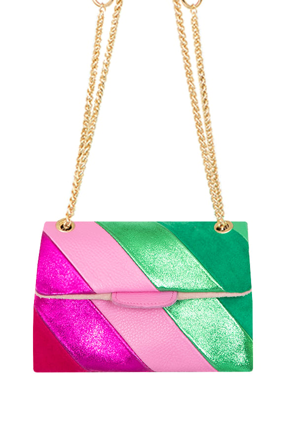 Gestreepte Crossbody Bag Gina Roze Bright Green – shoparchief
