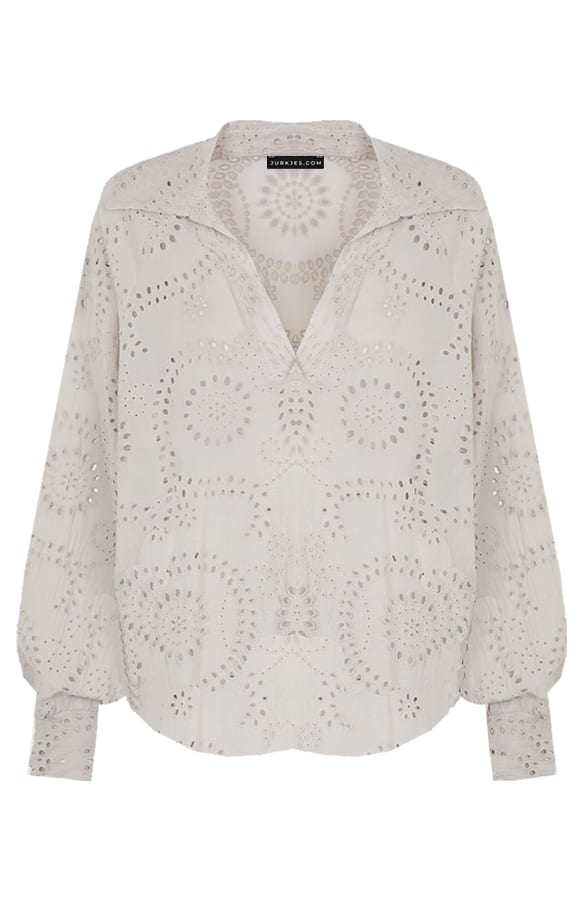 Katoenen Oversized Embroidery Blouse Nika Beige – shoparchief