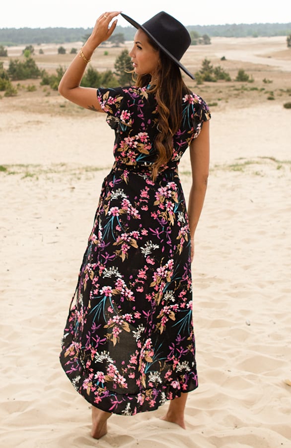 Midi Jurk Bloemenprint Jenny Zwart Roze – alle jurkjes — foto 7