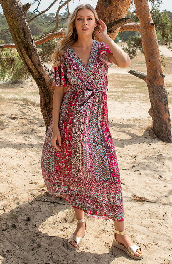 Print Maxi Jurk Elodie Fuchsia – shoparchief