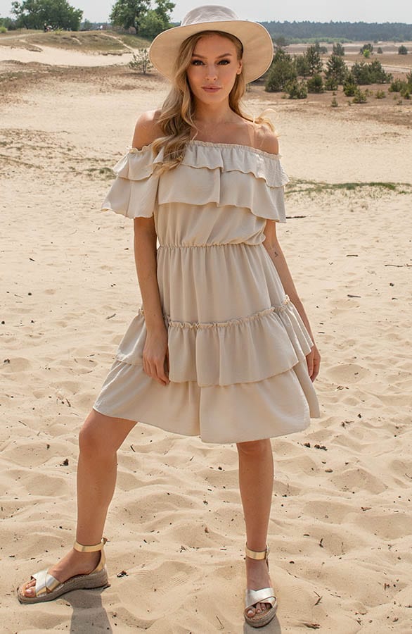 Ruches Off Shoulder Dress Bente Beige – shoparchief — foto 6