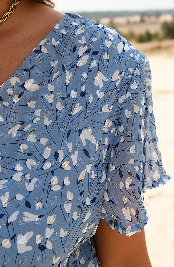 Ruffle Bladerenprint Jurkje Nina  Jeansblauw – shoparchief — foto 4