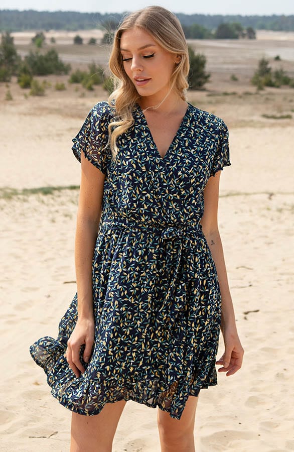Ruffle Bladerenprint Jurkje Nina Marine – shoparchief