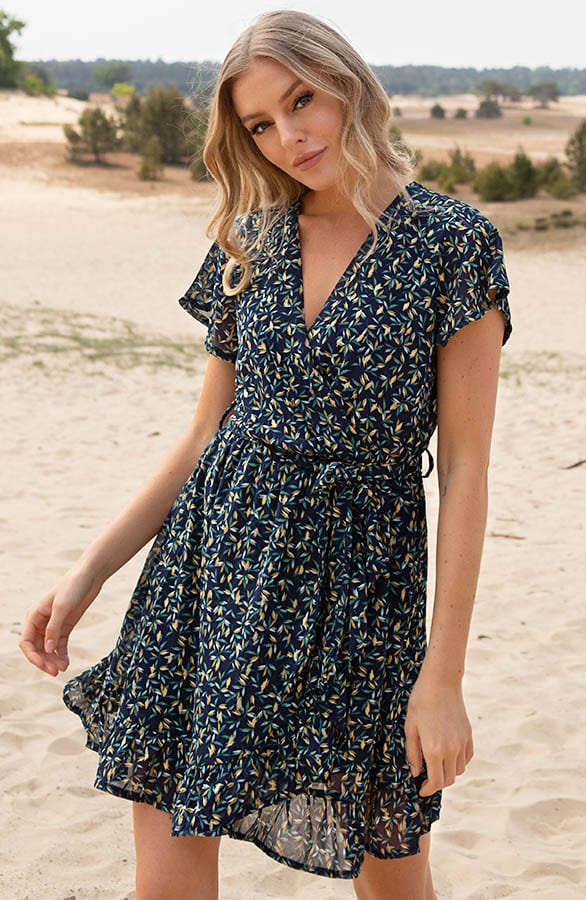 Ruffle Bladerenprint Jurkje Nina Marine – shoparchief — foto 2
