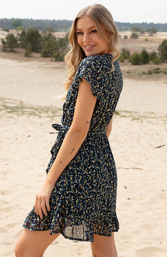 Ruffle Bladerenprint Jurkje Nina Marine – shoparchief — foto 3