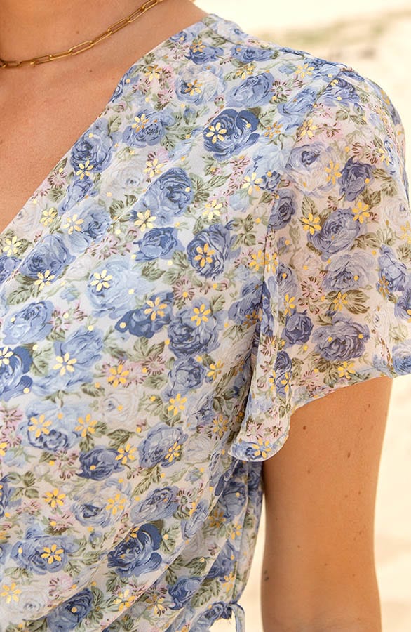 Ruffle Rozenprint Jurkje Nina Blauw Goud – shoparchief — foto 4