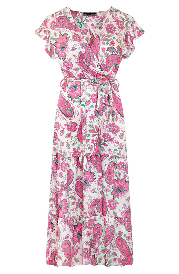 Satijnen Maxi Jurk Bloemen Danique Fuchsia – shoparchief