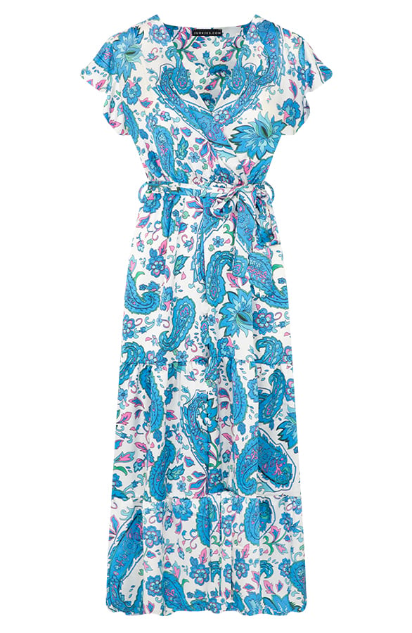 Satijnen Maxi Jurk Bloemen Danique Kobalt – shoparchief