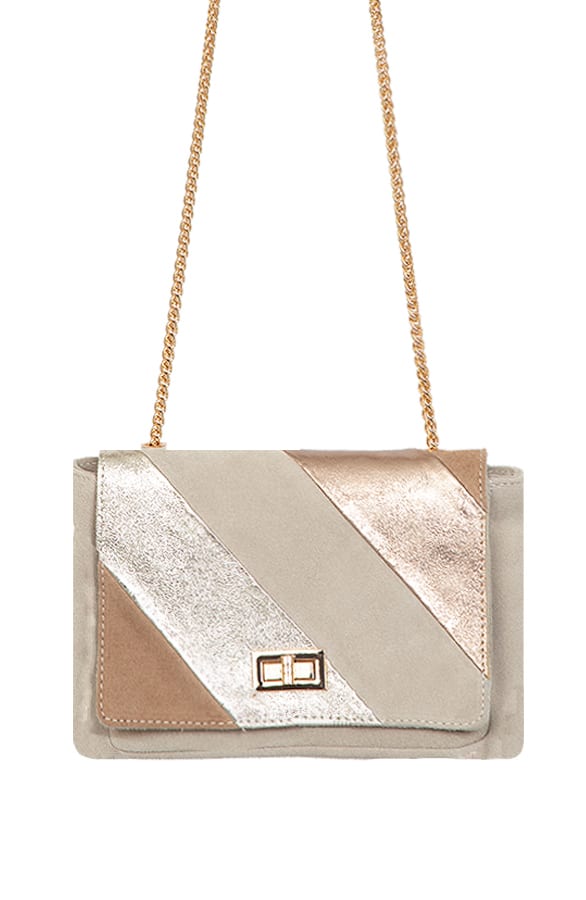 Suede Gestreepte Crossbody Bag Lina Beige – shoparchief