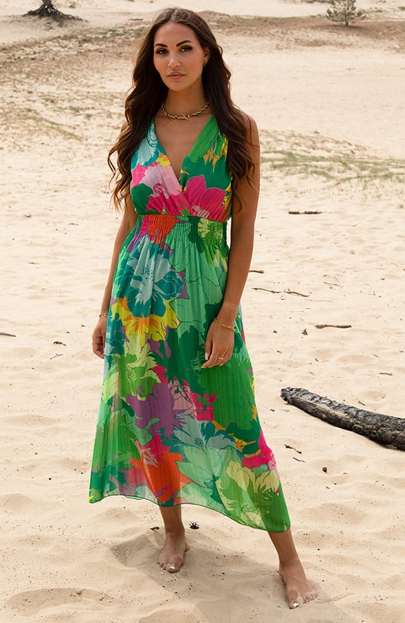 V-hals Maxi Jurk Layla Groen – shoparchief