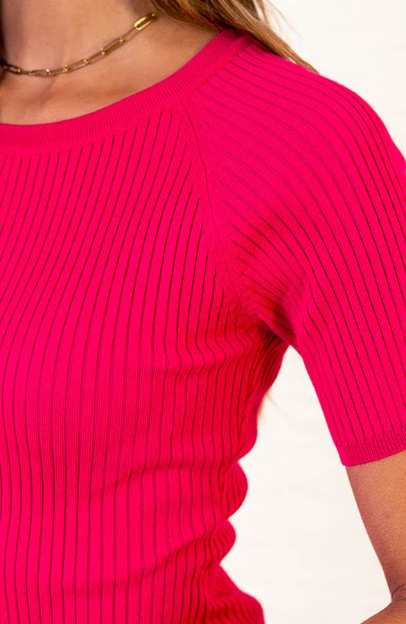 Aansluitende Ribstof Jurk Demi Fuchsia – shoparchief — foto 5