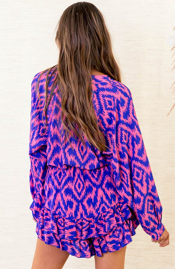 Aztec Print Skort Melody Kobalt Roze – shoparchief — foto 5