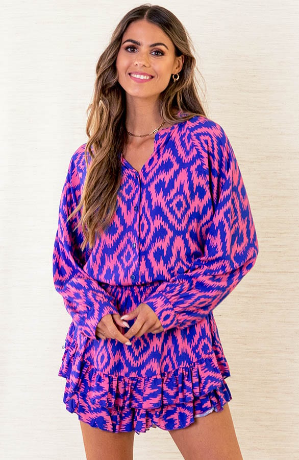 Aztec Print Skort Melody Kobalt Roze – shoparchief — foto 3