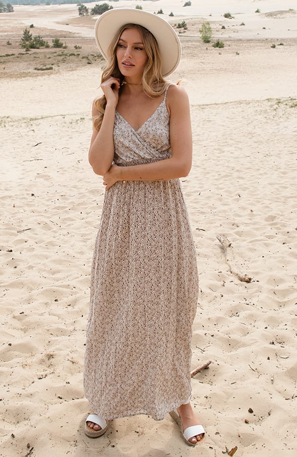 Bloemen Spaghetti Jurk Jacky Beige – shoparchief — foto 5