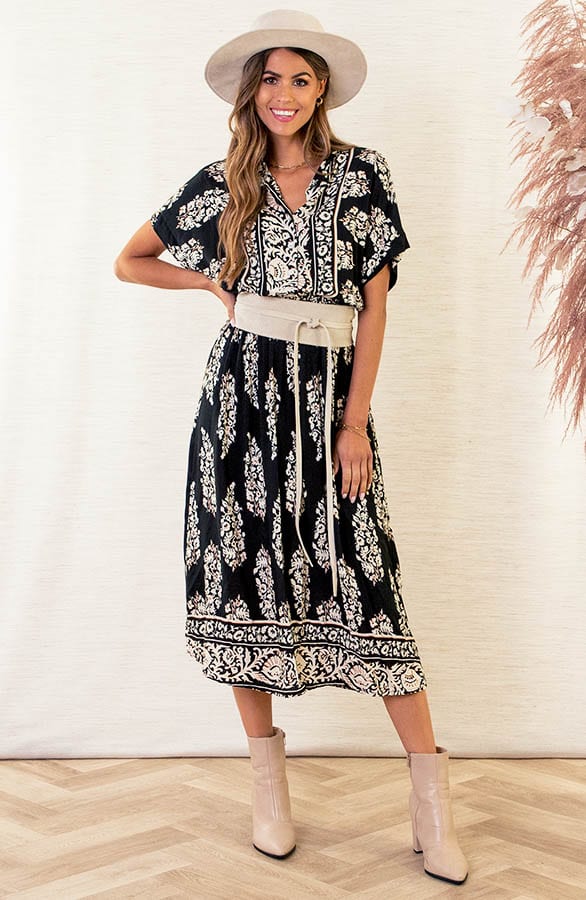 Blouse Jurk Met Print Jasmine Zwart – shoparchief