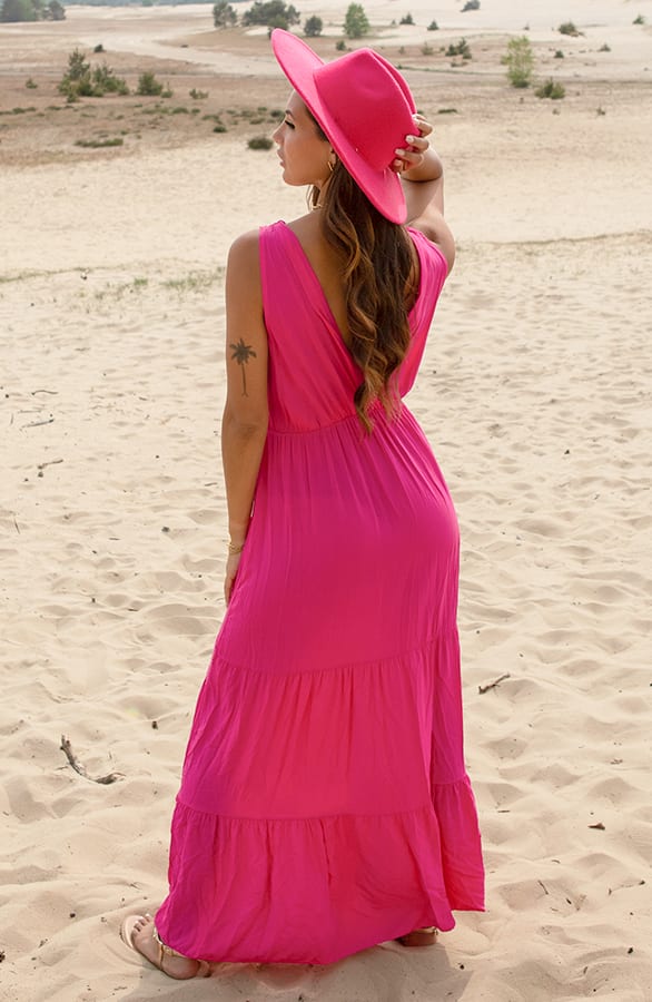 Broderie V-hals Jurk June Fuchsia – shoparchief — foto 4