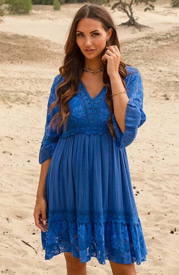 Embroidery Detail Jurk Maureen Kobalt – shoparchief