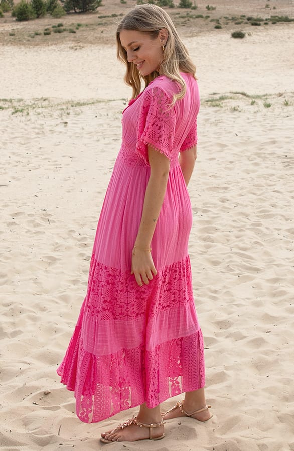 Embroidery Maxi Jurk Maureen Fuchsia – shoparchief — foto 3